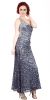 One Shoulder Sparkling Beads & Sequins Long Prom Dress in Navy/Silver